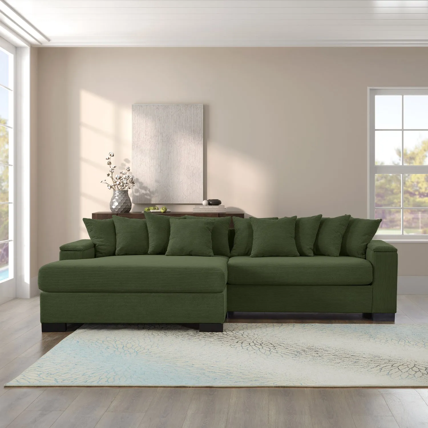 Streamdale Corduroy Green Sectional Sofa with Storage Chaise