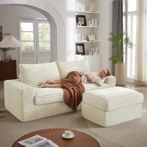 Streamdale Corduroy L-Shaped Sectional Sofa with Ottoman