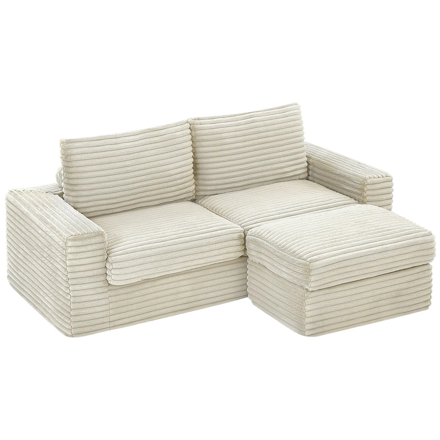 Streamdale Corduroy L-Shaped Sectional Sofa with Ottoman