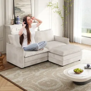 Streamdale Corduroy Loveseat Sofa with Ottoman & 2 Cushions