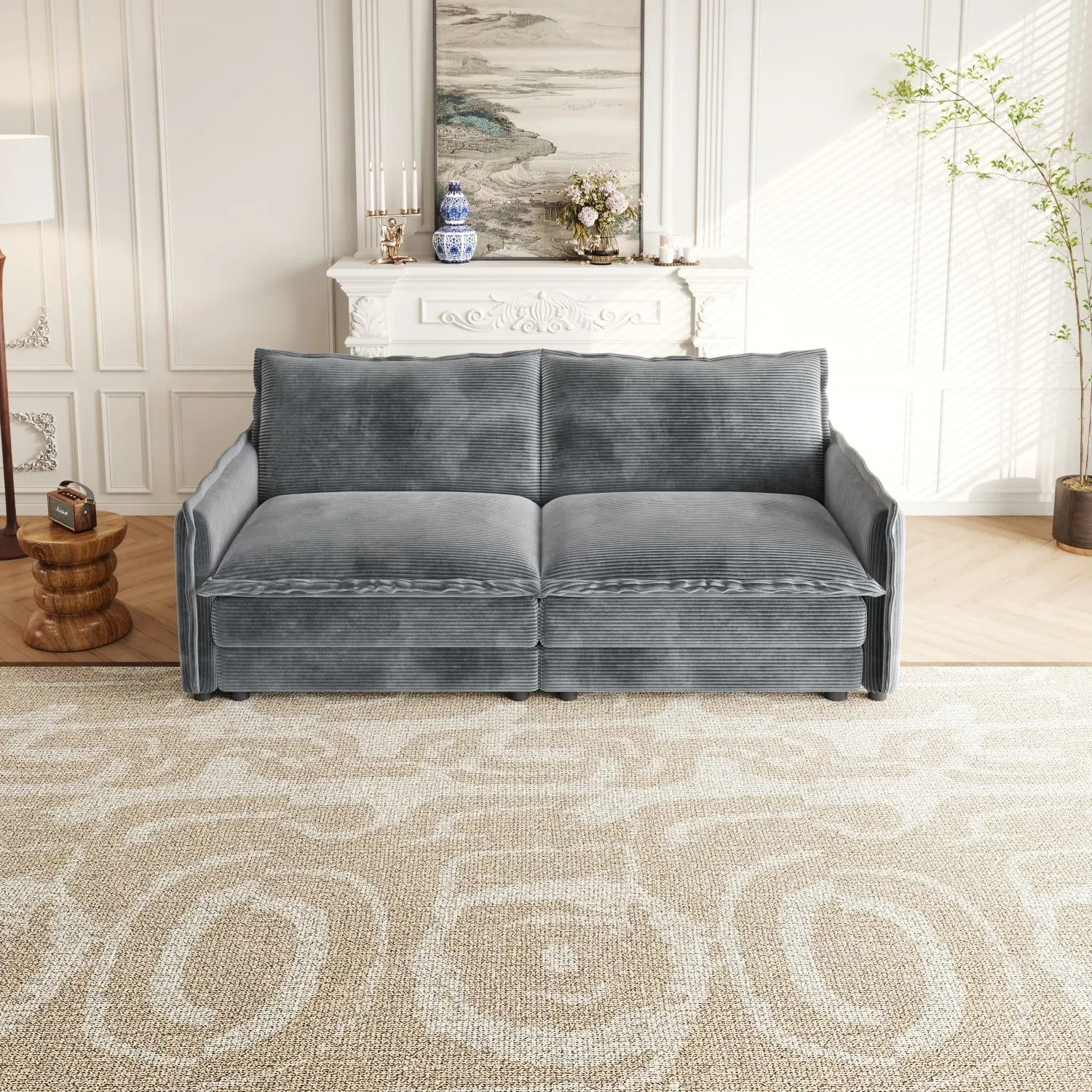Streamdale Corduroy Loveseat Sofa with Pillows
