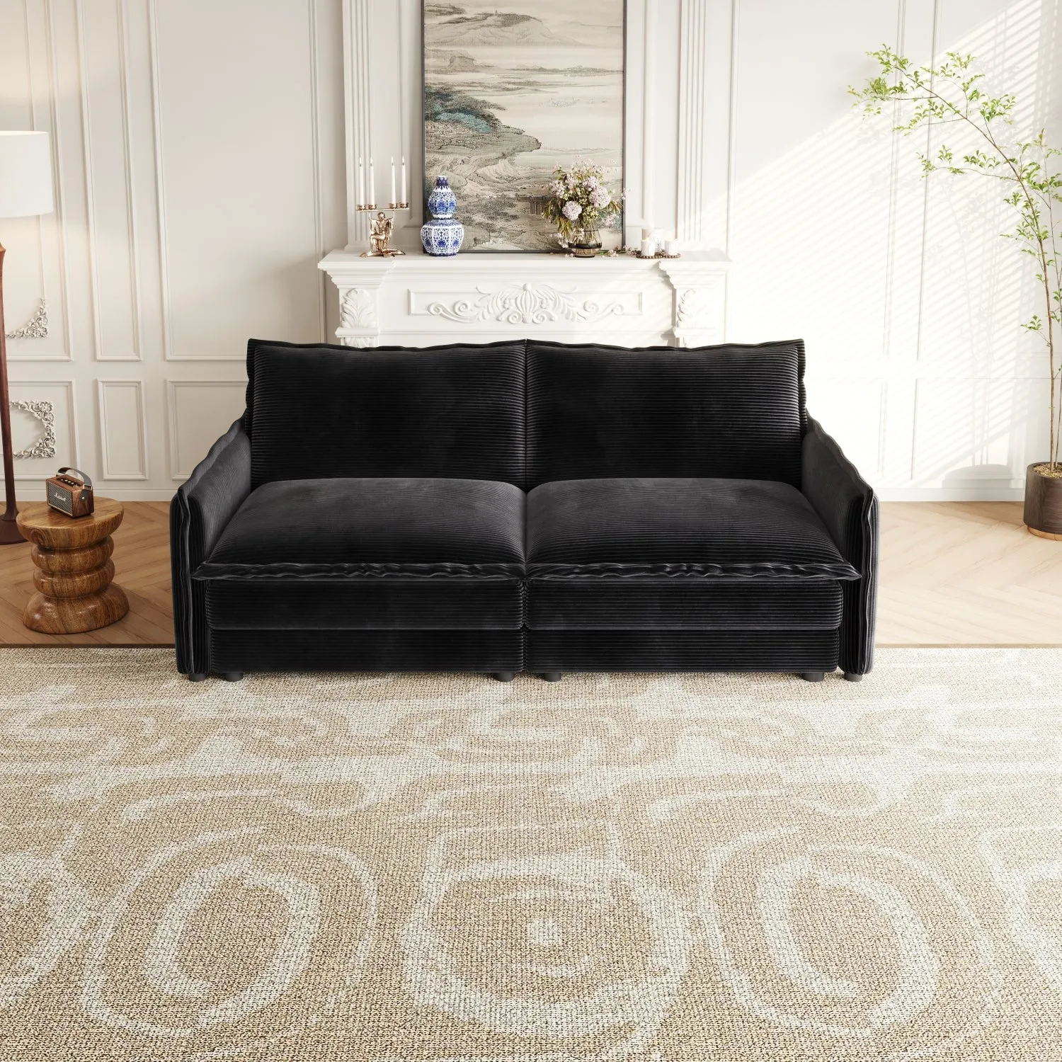 Streamdale Corduroy Loveseat Sofa with Pillows