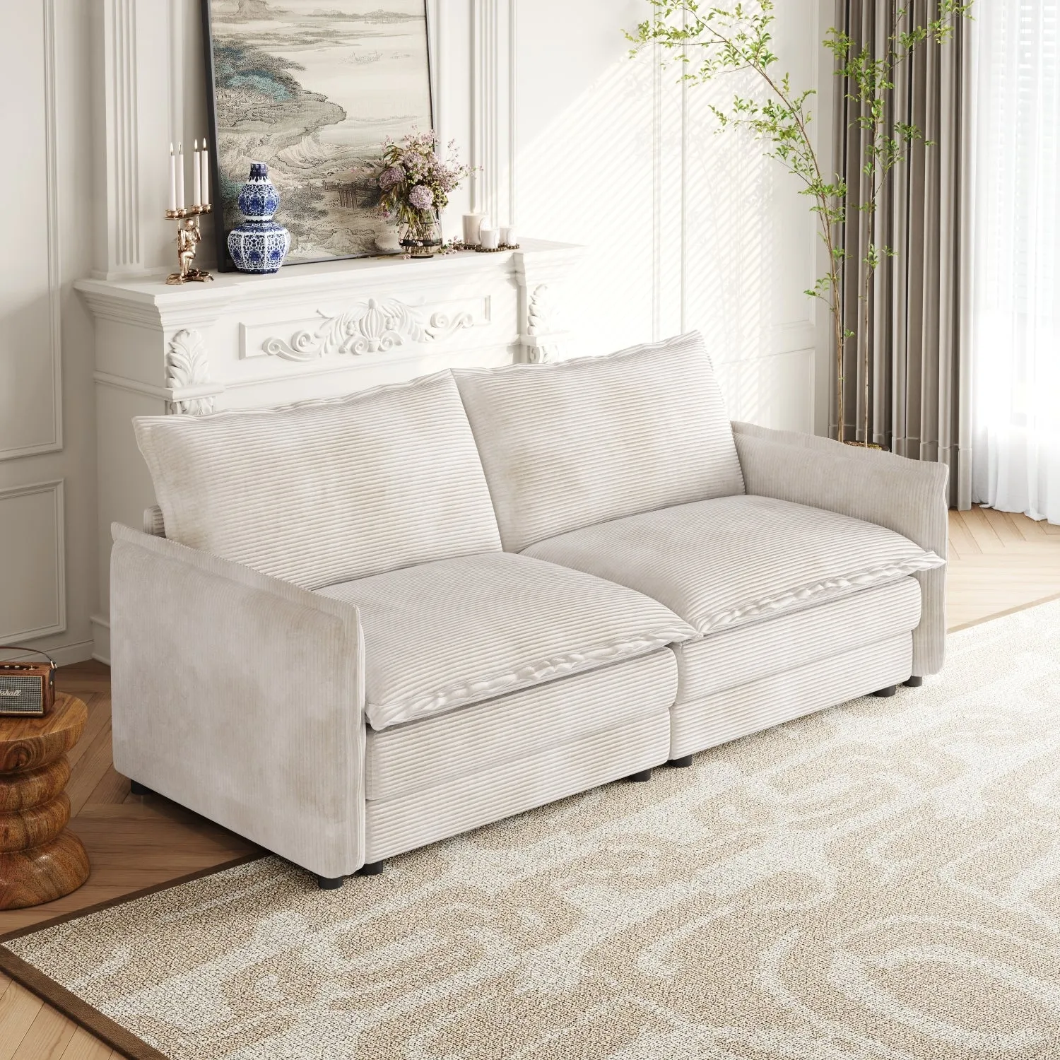 Streamdale Corduroy Loveseat Sofa with Pillows