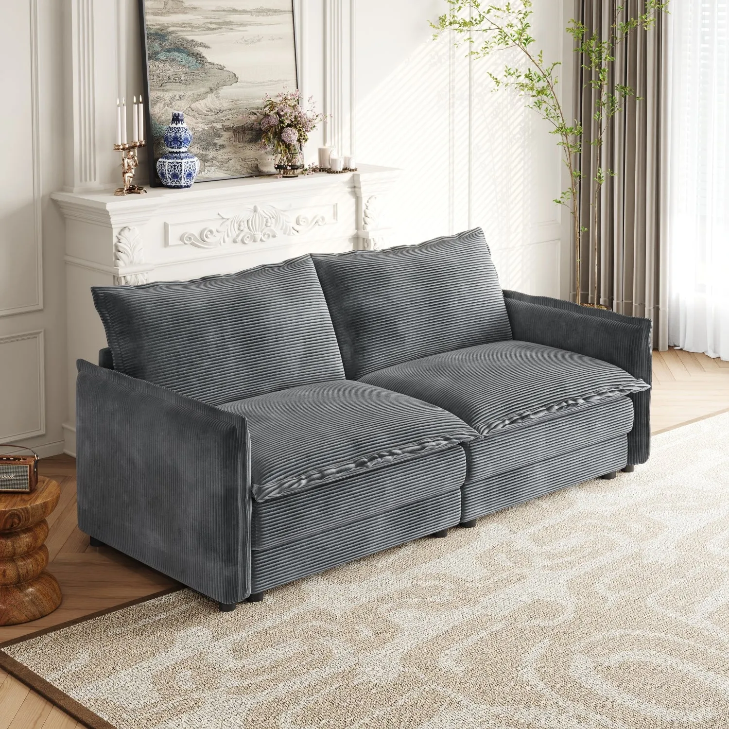 Streamdale Corduroy Loveseat Sofa with Pillows