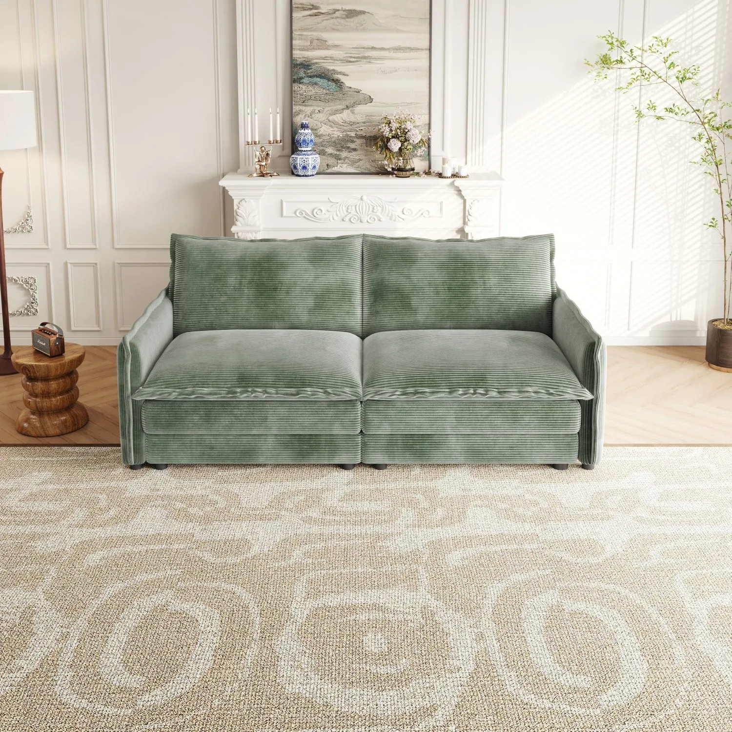 Streamdale Corduroy Loveseat Sofa with Pillows