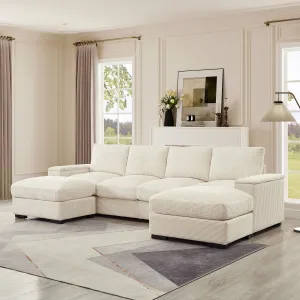 Streamdale Corduroy Sectional Sofa with Ottomans - Beige