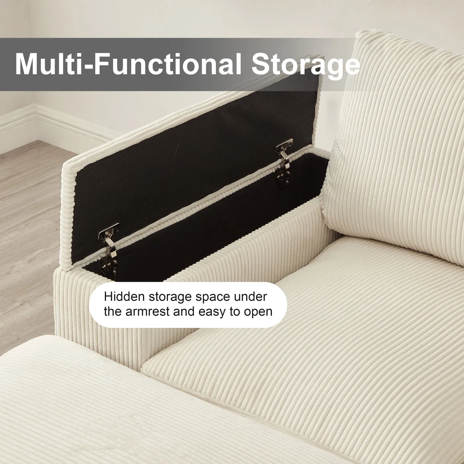 Streamdale Corduroy Sectional Sofa with Ottomans - Beige