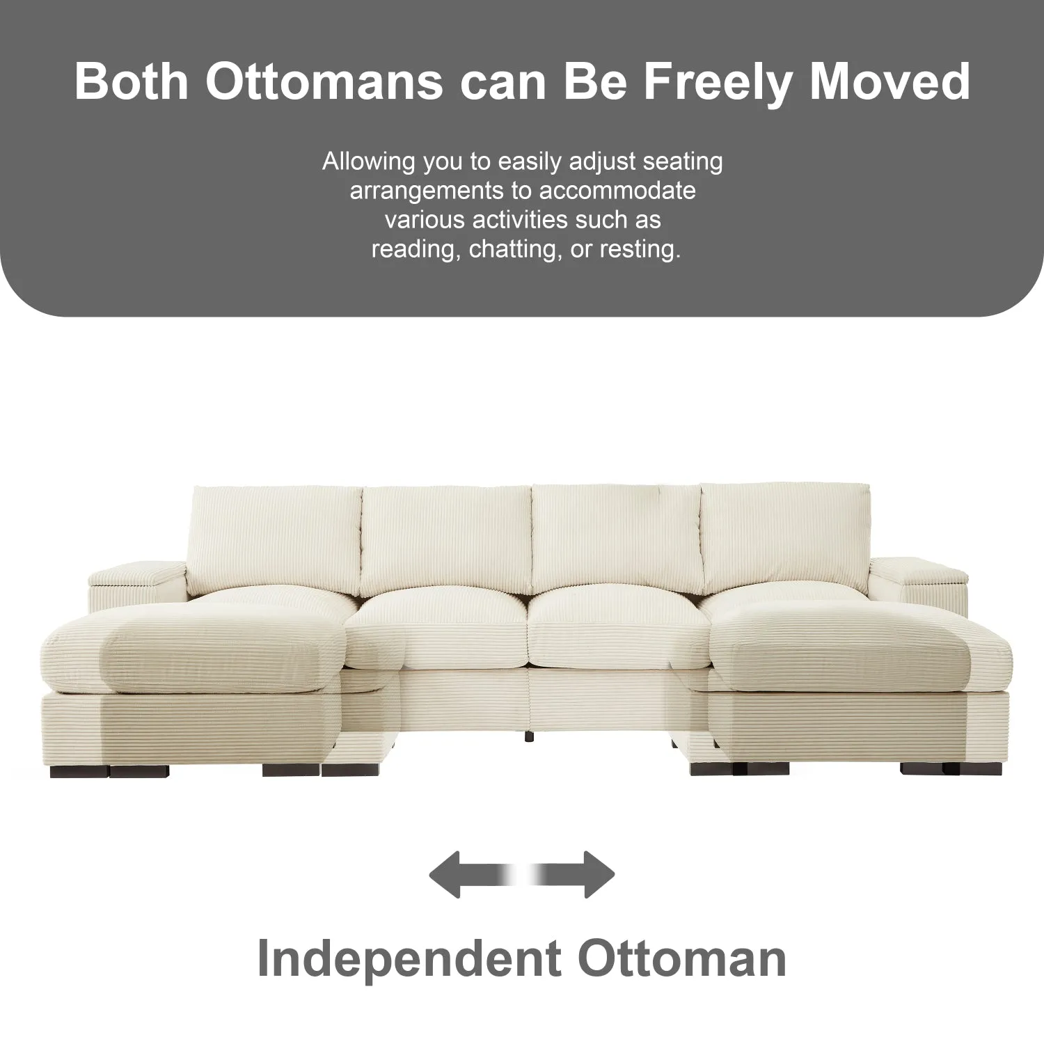Streamdale Corduroy Sectional Sofa with Ottomans - Beige