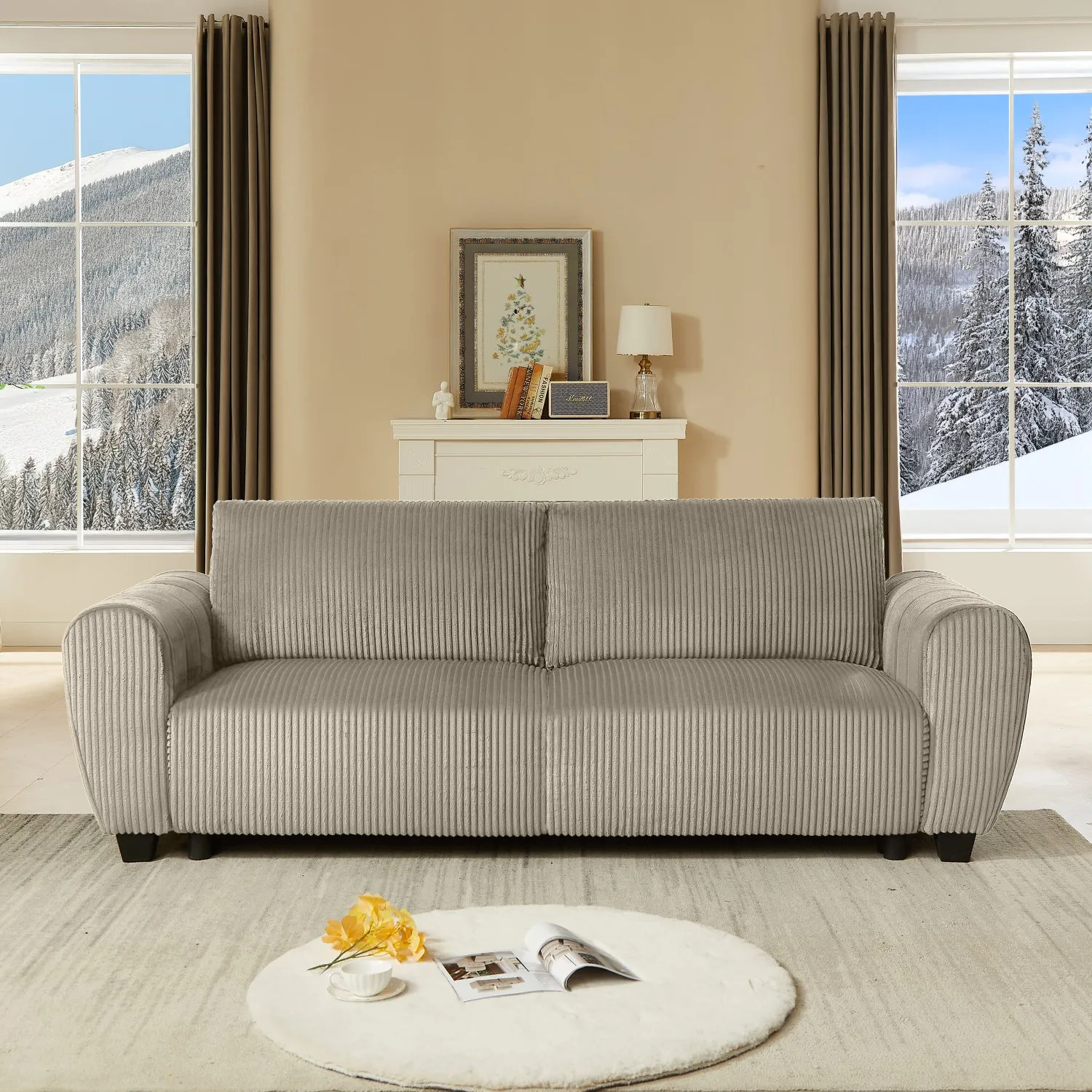 Streamdale Corduroy Sleeper Sofa Couch with Storage - Light Brown