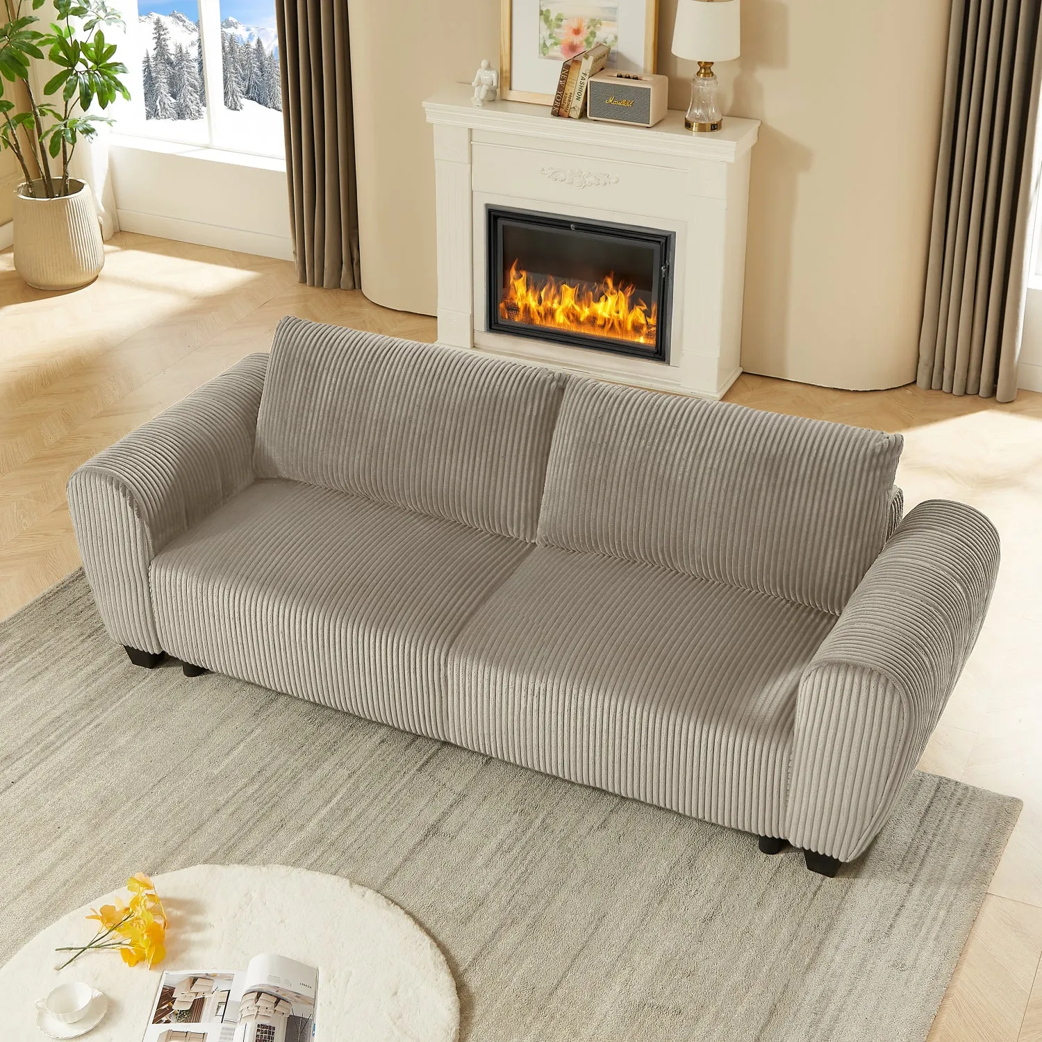 Streamdale Corduroy Sleeper Sofa Couch with Storage - Light Brown