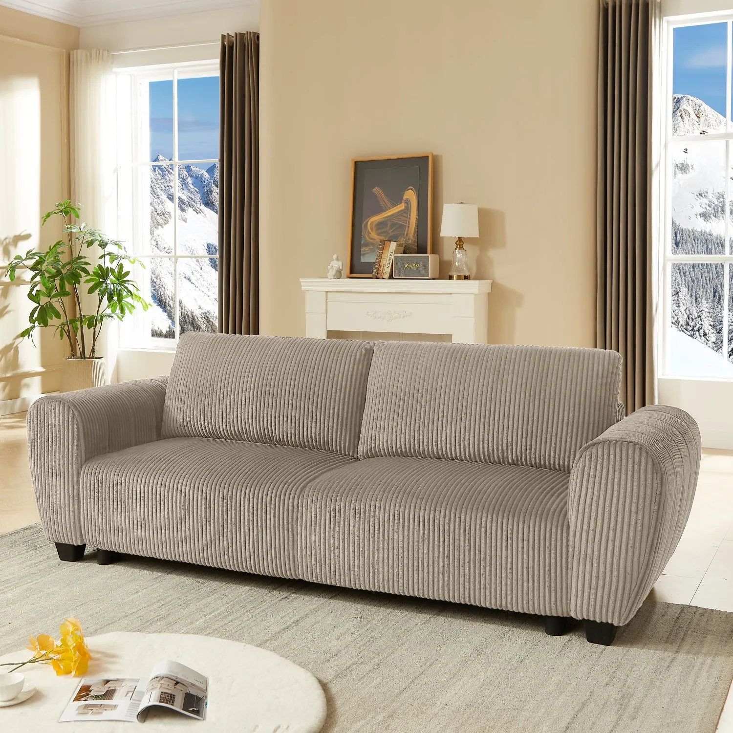 Streamdale Corduroy Sleeper Sofa Couch with Storage - Light Brown
