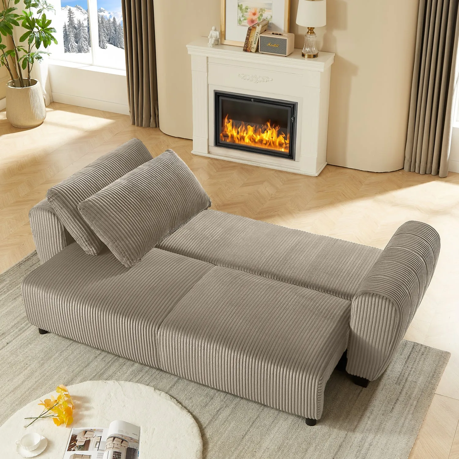 Streamdale Corduroy Sleeper Sofa Couch with Storage - Light Brown