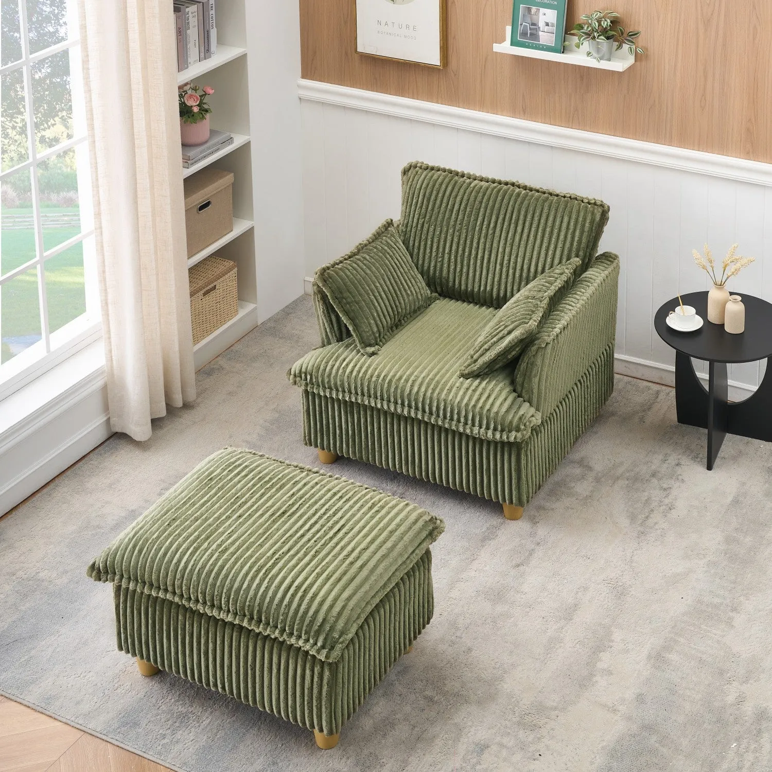 Streamdale Corduroy Sofa with Ottoman & Pillows - Living Room/Balcony/Study