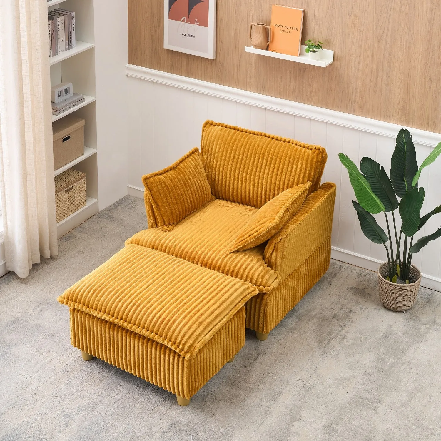 Streamdale Corduroy Sofa with Ottoman & Pillows - Living Room/Balcony/Study