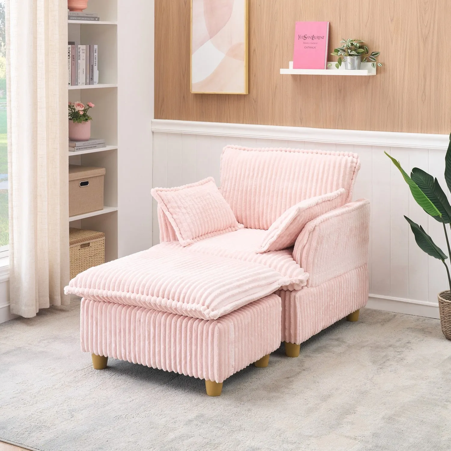 Streamdale Corduroy Sofa with Ottoman & Pillows - Living Room/Balcony/Study