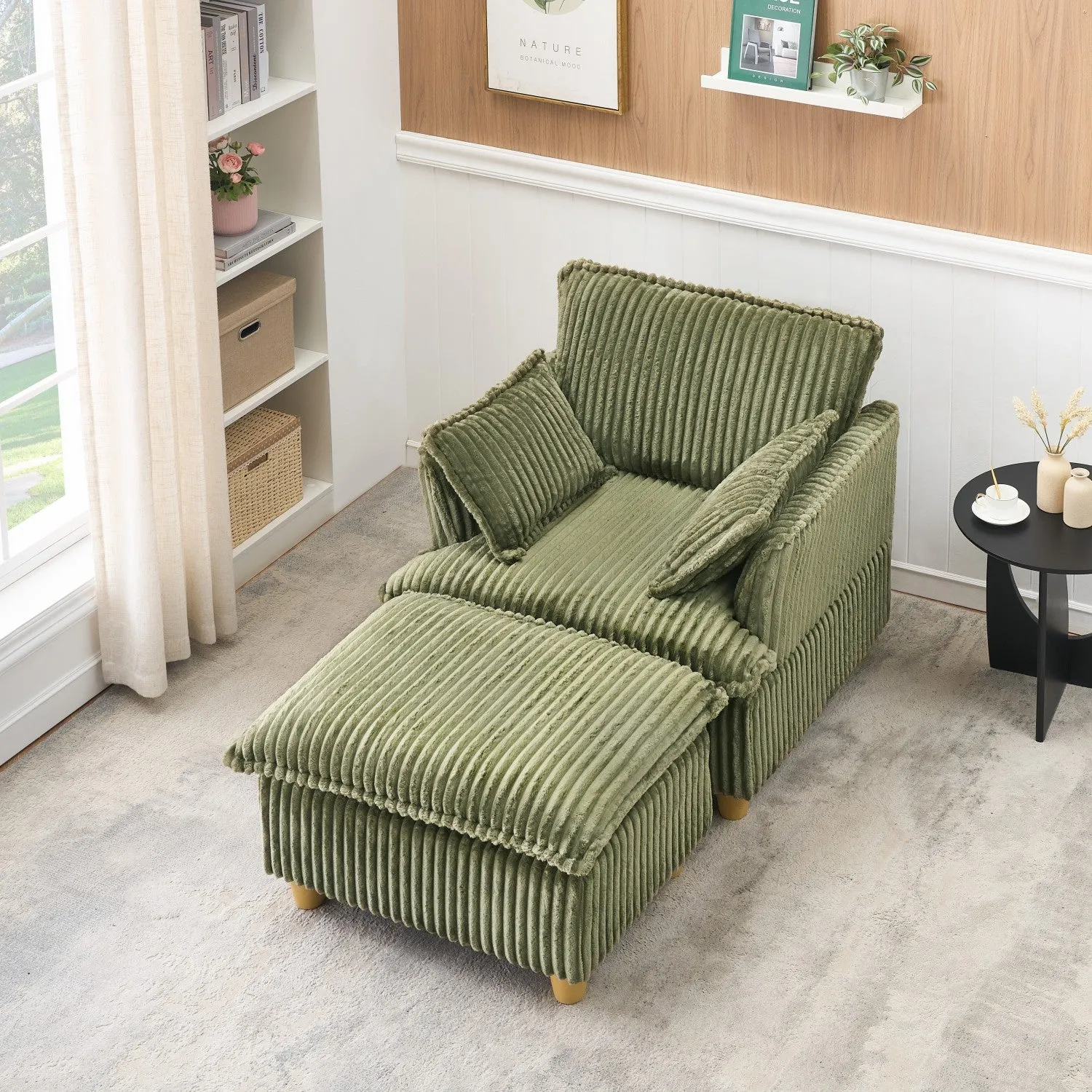 Streamdale Corduroy Sofa with Ottoman & Pillows - Living Room/Balcony/Study
