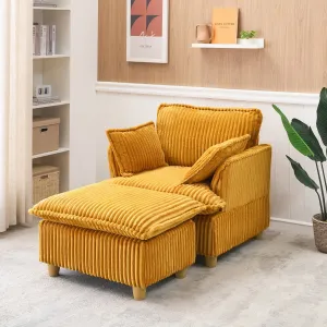 Streamdale Corduroy Sofa with Ottoman & Pillows - Living Room/Balcony/Study