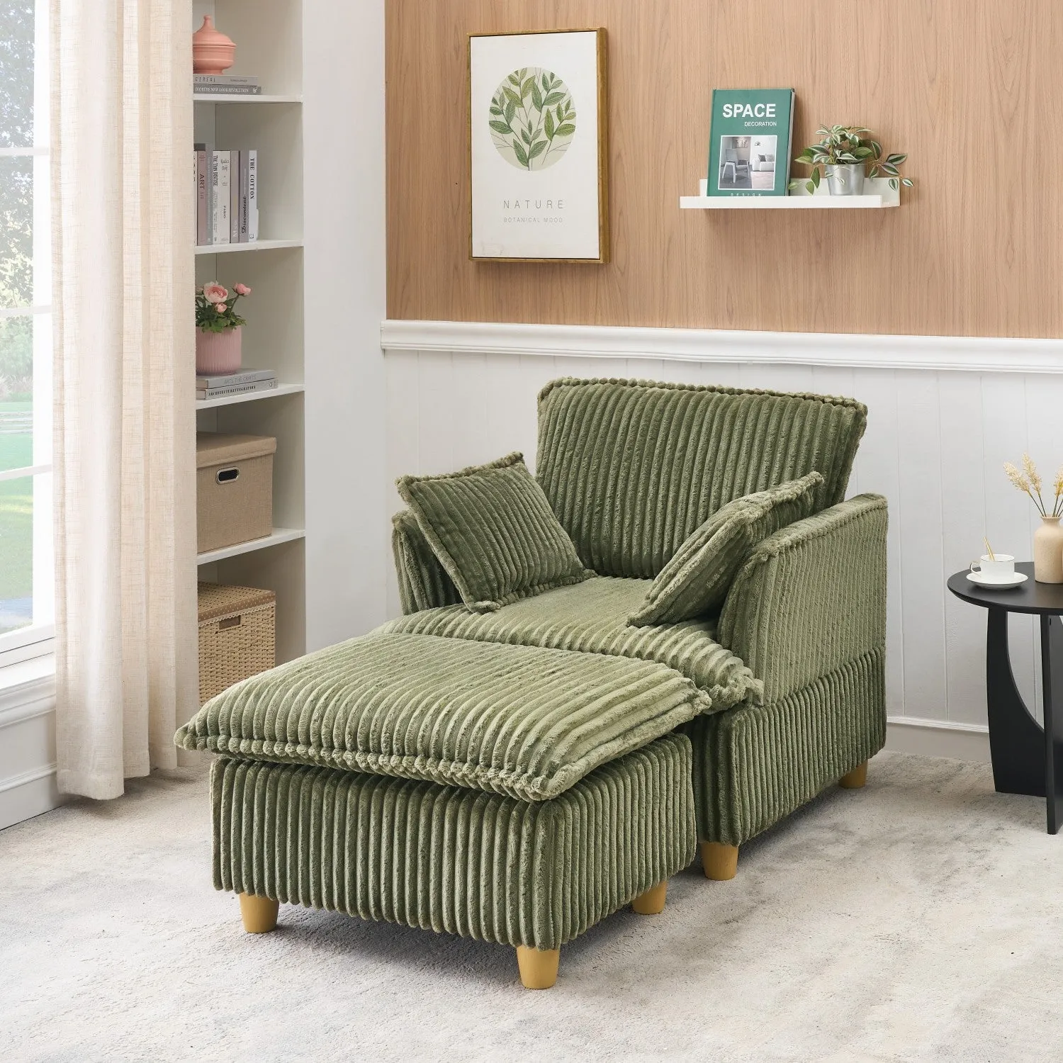 Streamdale Corduroy Sofa with Ottoman & Pillows - Living Room/Balcony/Study