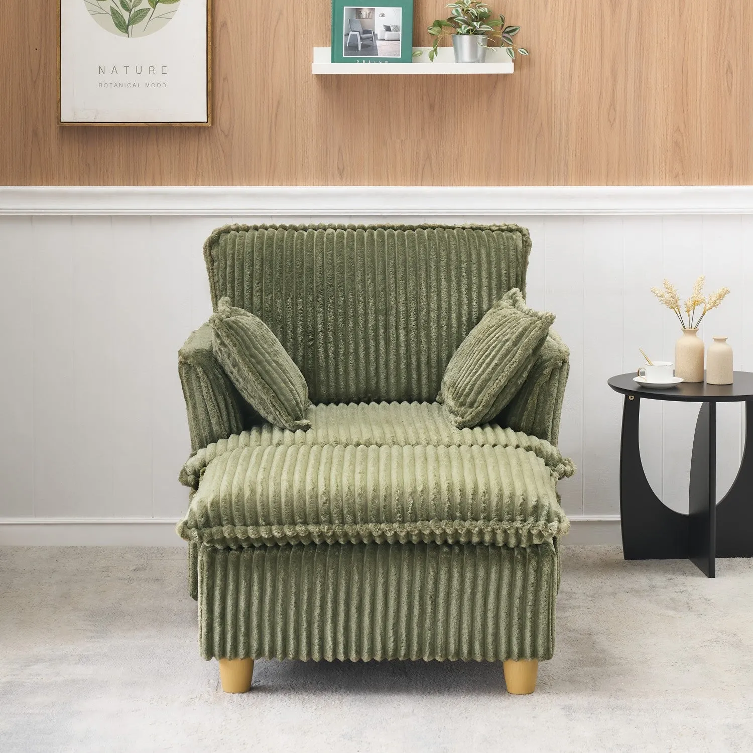 Streamdale Corduroy Sofa with Ottoman & Pillows - Living Room/Balcony/Study
