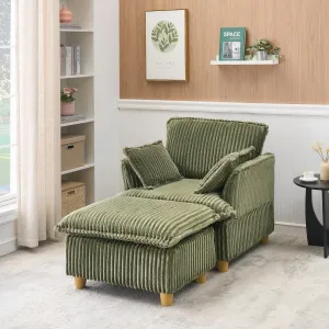 Streamdale Corduroy Sofa with Ottoman & Pillows - Living Room/Balcony/Study