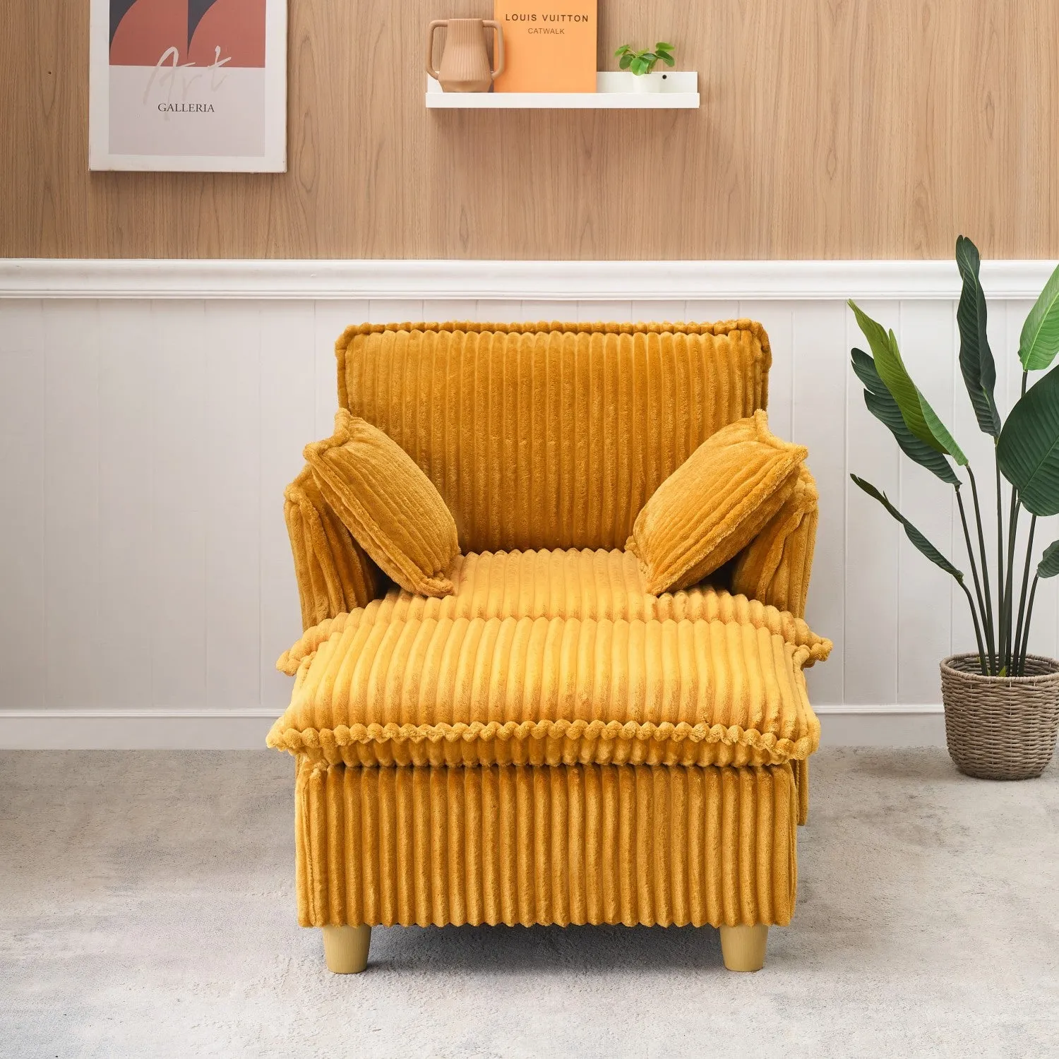 Streamdale Corduroy Sofa with Ottoman & Pillows - Living Room/Balcony/Study
