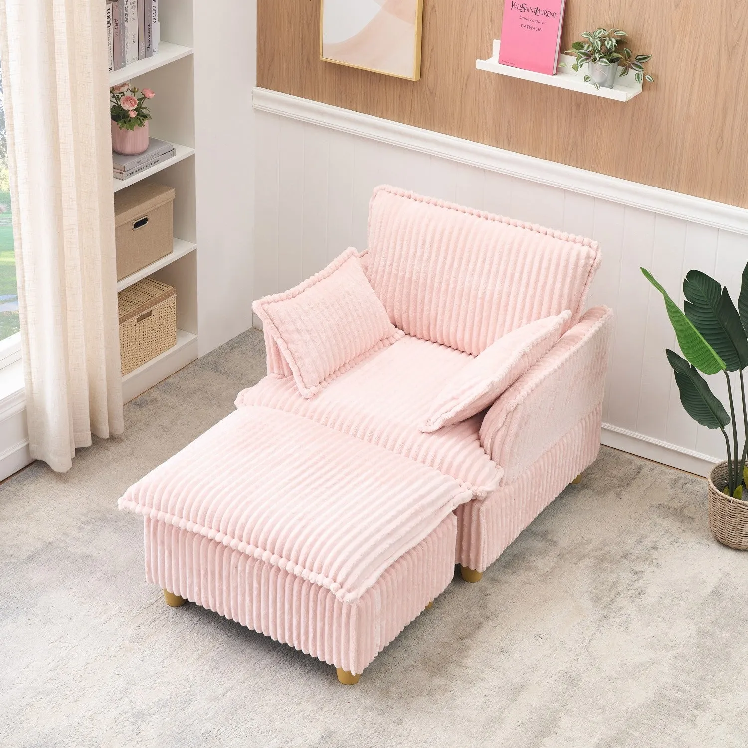 Streamdale Corduroy Sofa with Ottoman & Pillows - Living Room/Balcony/Study