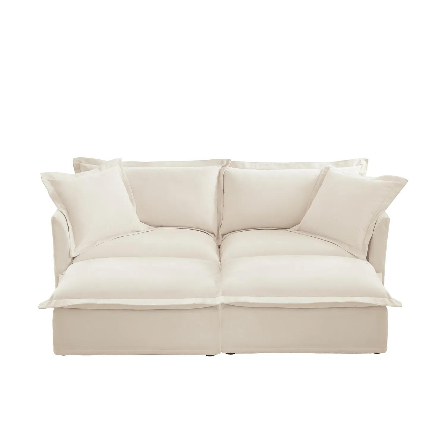 Streamdale Cream Chenille 2-Seater Sofa with Ottomans