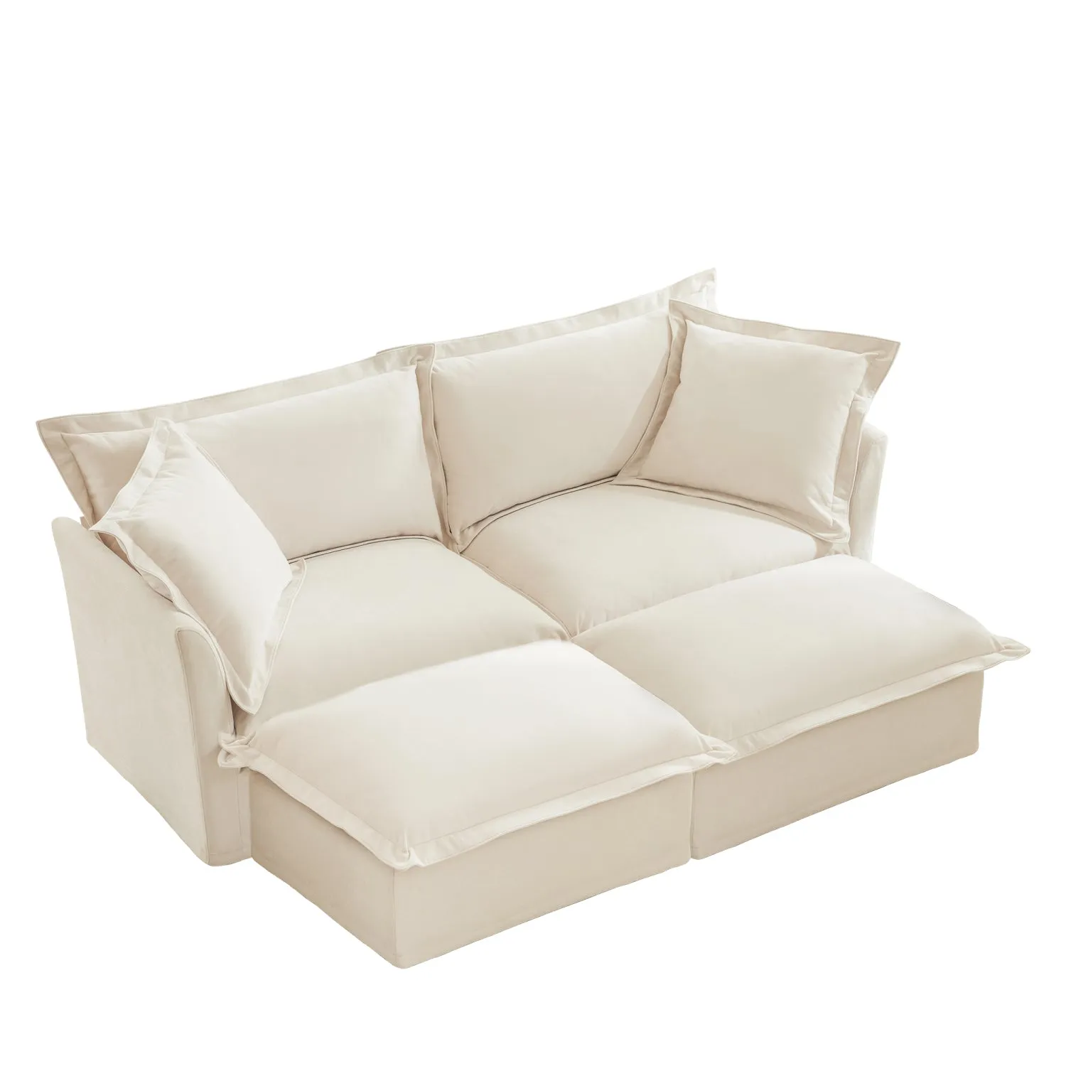 Streamdale Cream Chenille 2-Seater Sofa with Ottomans