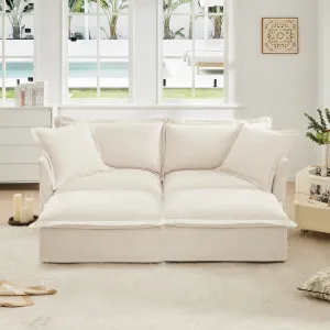 Streamdale Cream Chenille 2-Seater Sofa with Ottomans