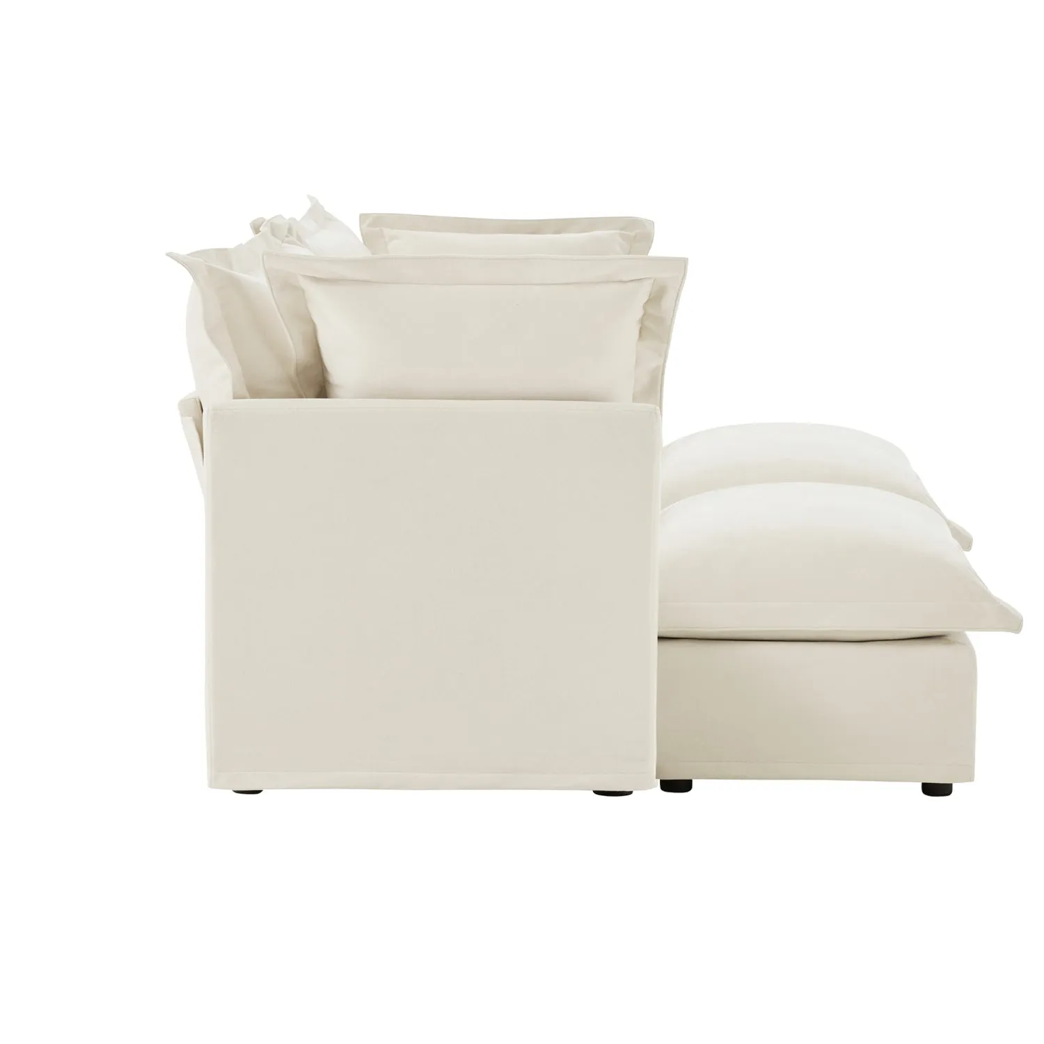 Streamdale Cream Chenille 2-Seater Sofa with Ottomans
