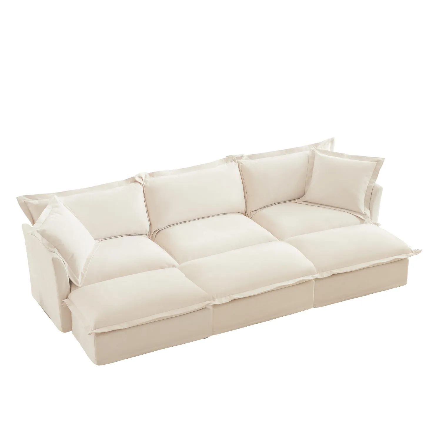 Streamdale Cream Chenille 3-Seat Sofa with Ottomans & Sleeper
