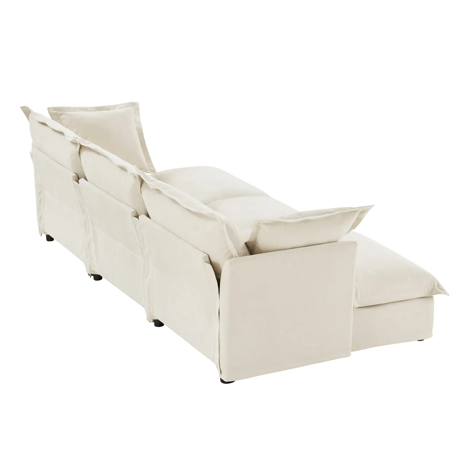 Streamdale Cream Chenille 3-Seat Sofa with Ottomans & Sleeper