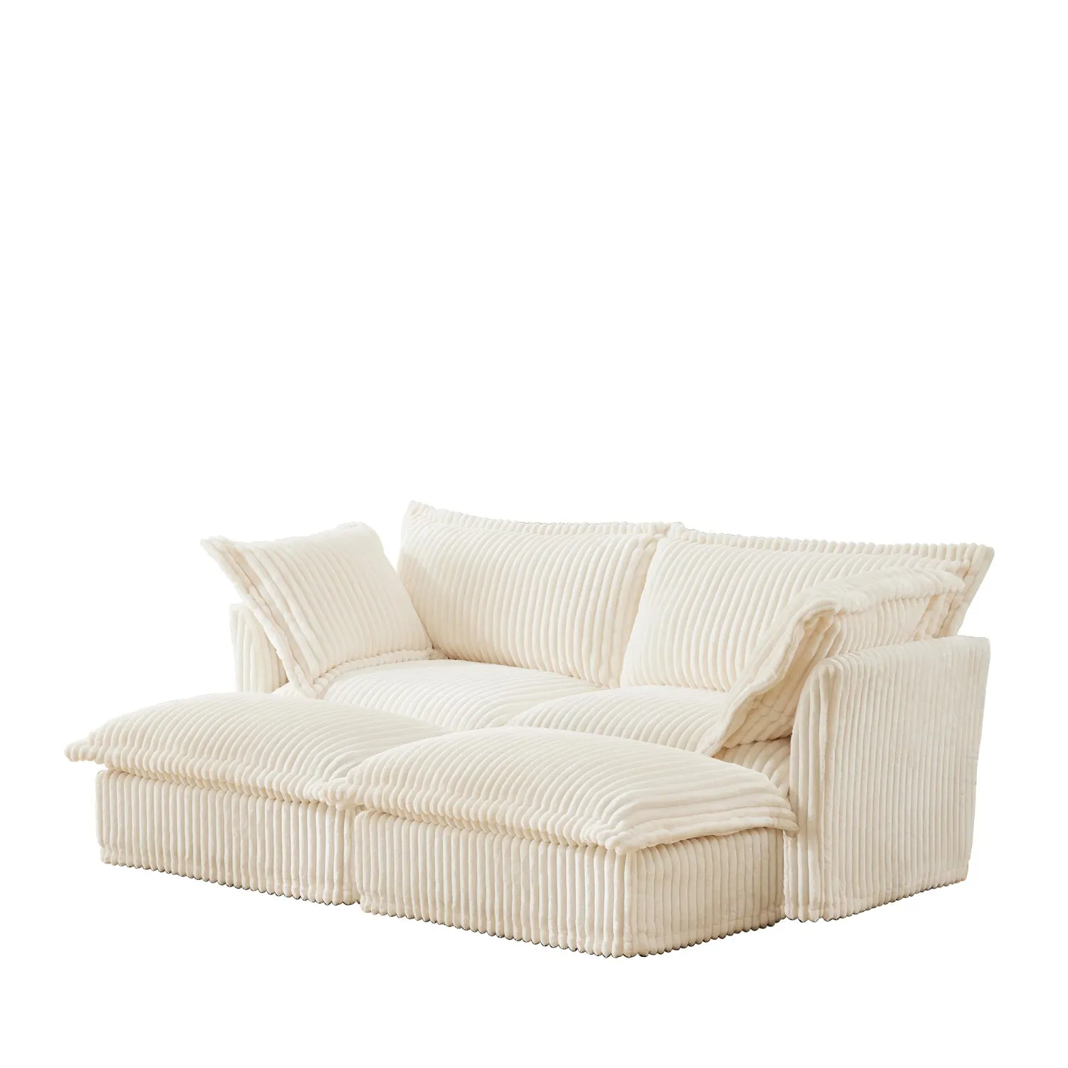 Streamdale Cream Corduroy 2-Seater Sofa with Ottomans & Sleeper