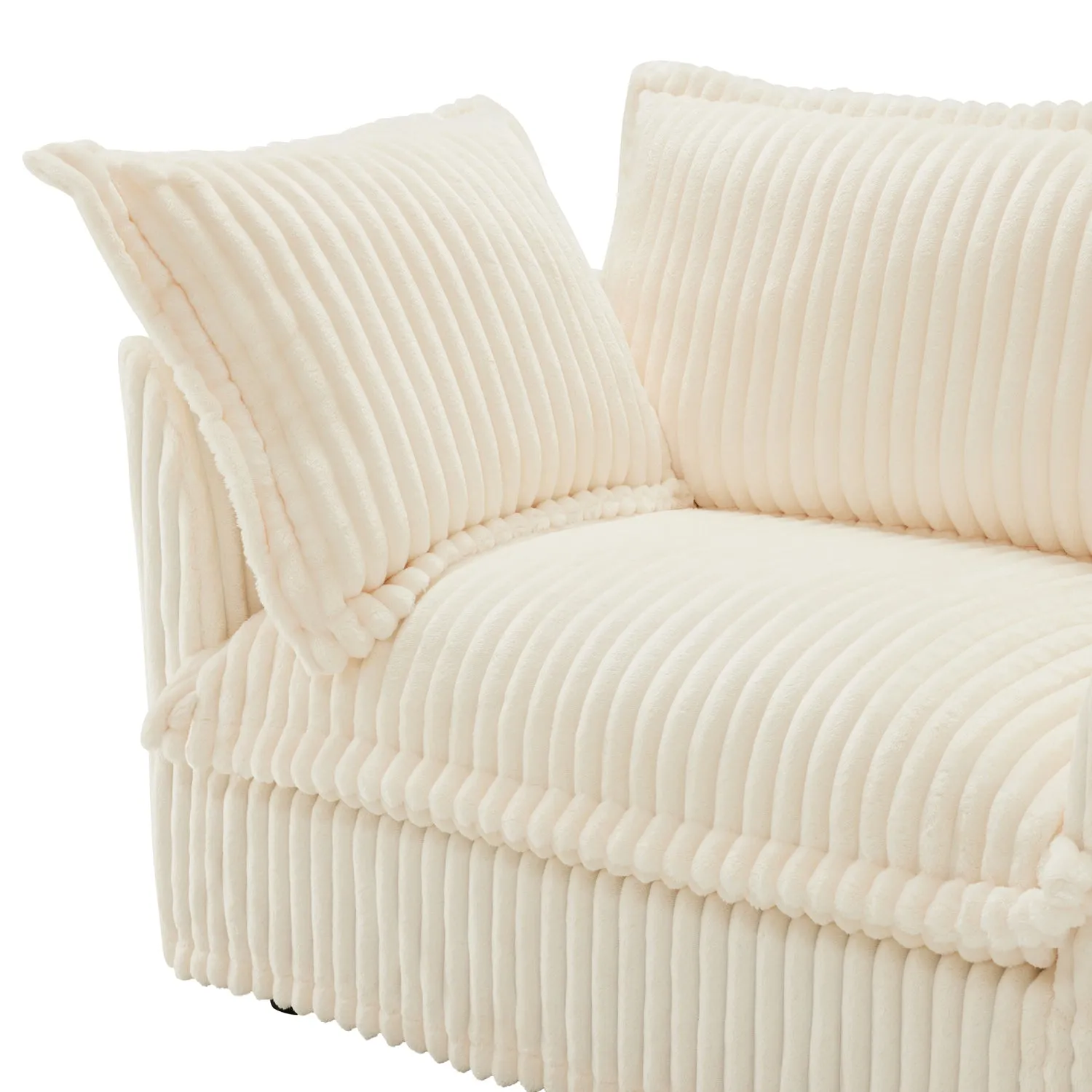 Streamdale Cream Corduroy 2-Seater Sofa with Ottomans & Sleeper