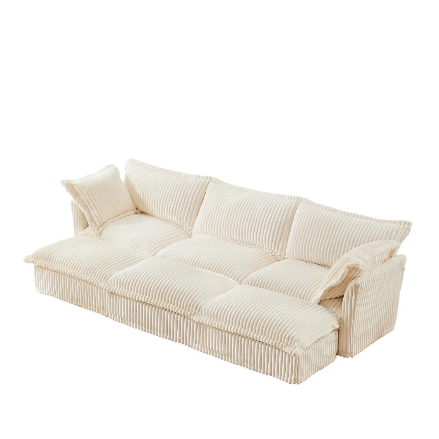 Streamdale Cream Corduroy 3-Seat Sofa with Ottomans & Sleeper