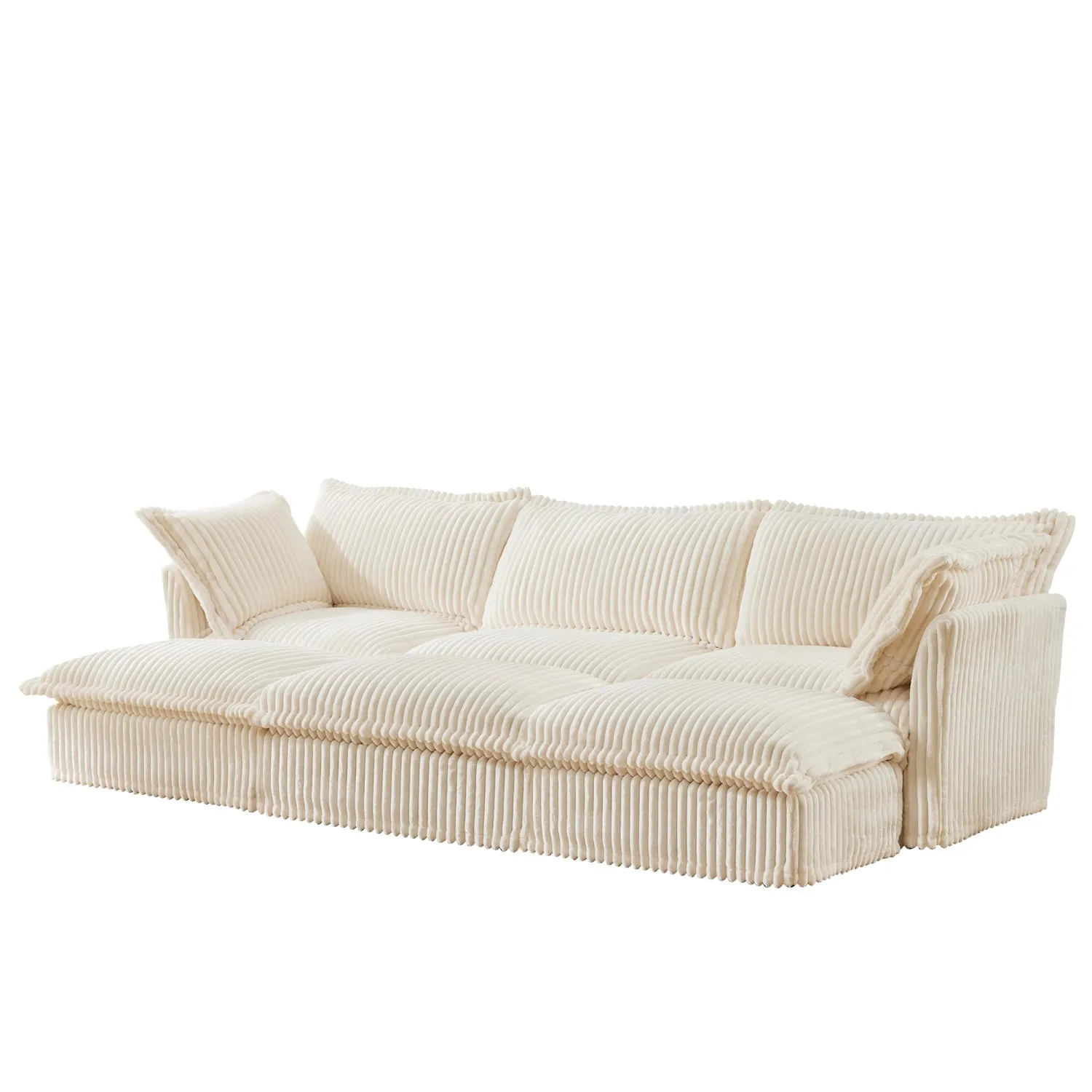 Streamdale Cream Corduroy 3-Seat Sofa with Ottomans & Sleeper