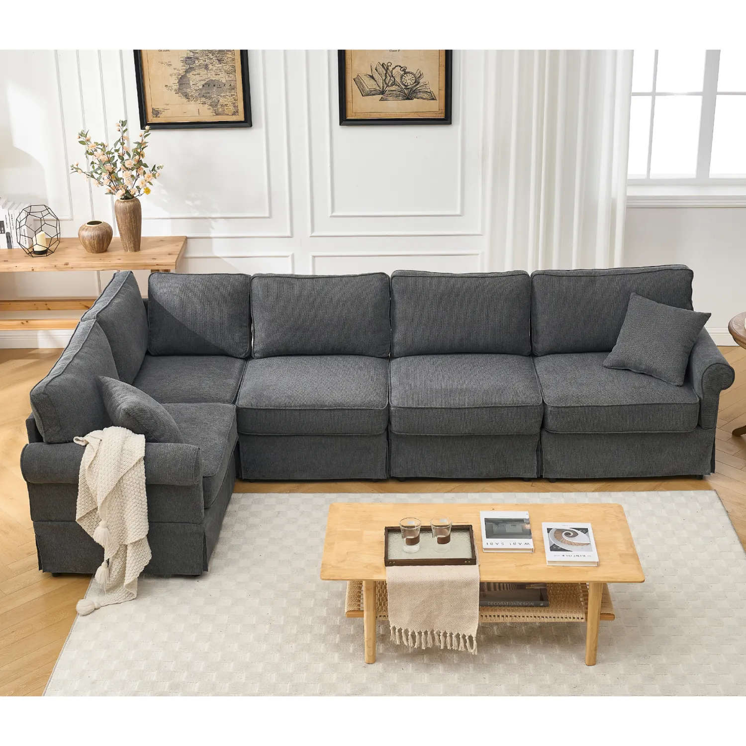 Streamdale Dark Gray Modular Sectional Sofa Set - Convertible L-Shape Couch