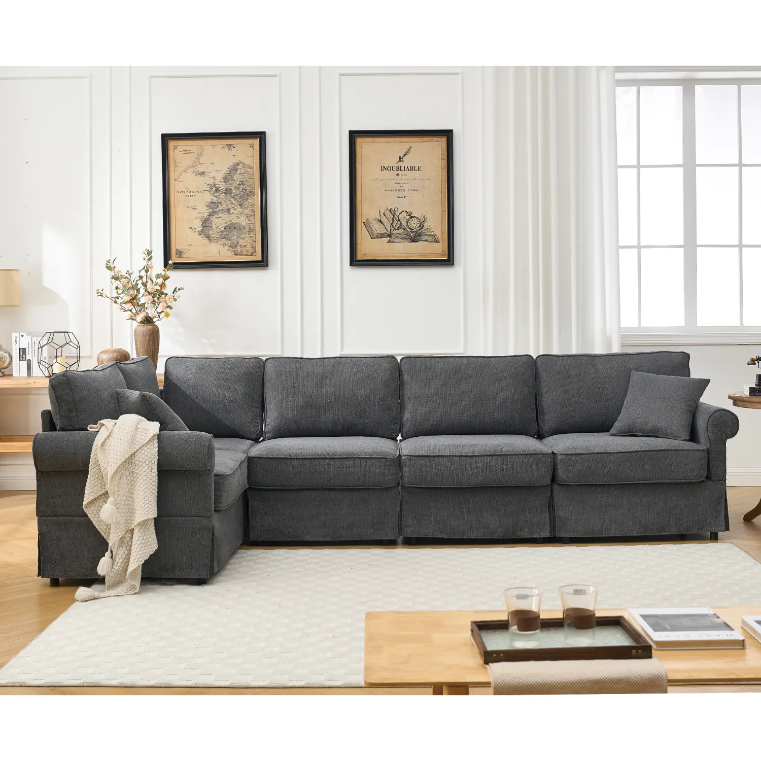 Streamdale Dark Gray Modular Sectional Sofa Set - Convertible L-Shape Couch