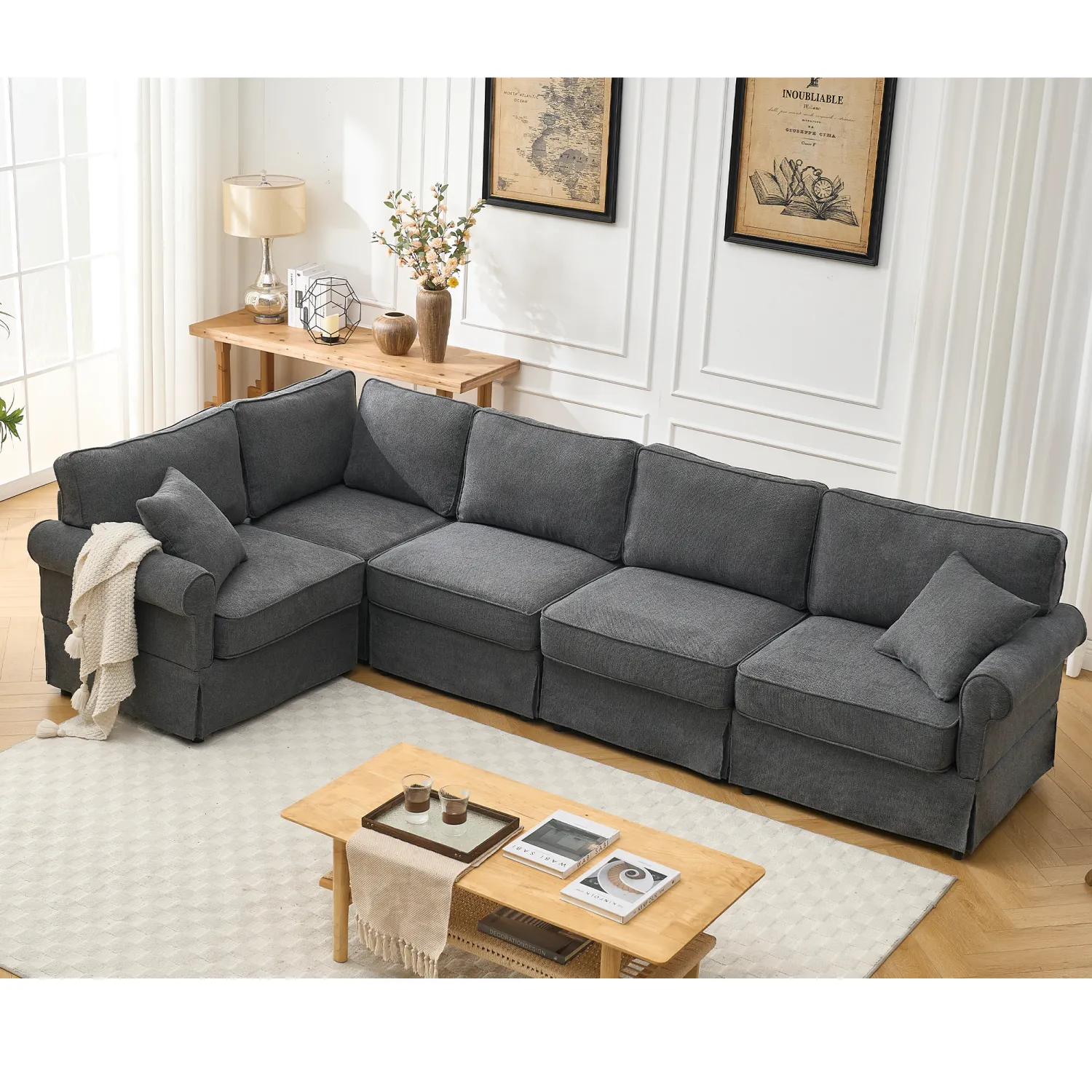 Streamdale Dark Gray Modular Sectional Sofa Set - Convertible L-Shape Couch
