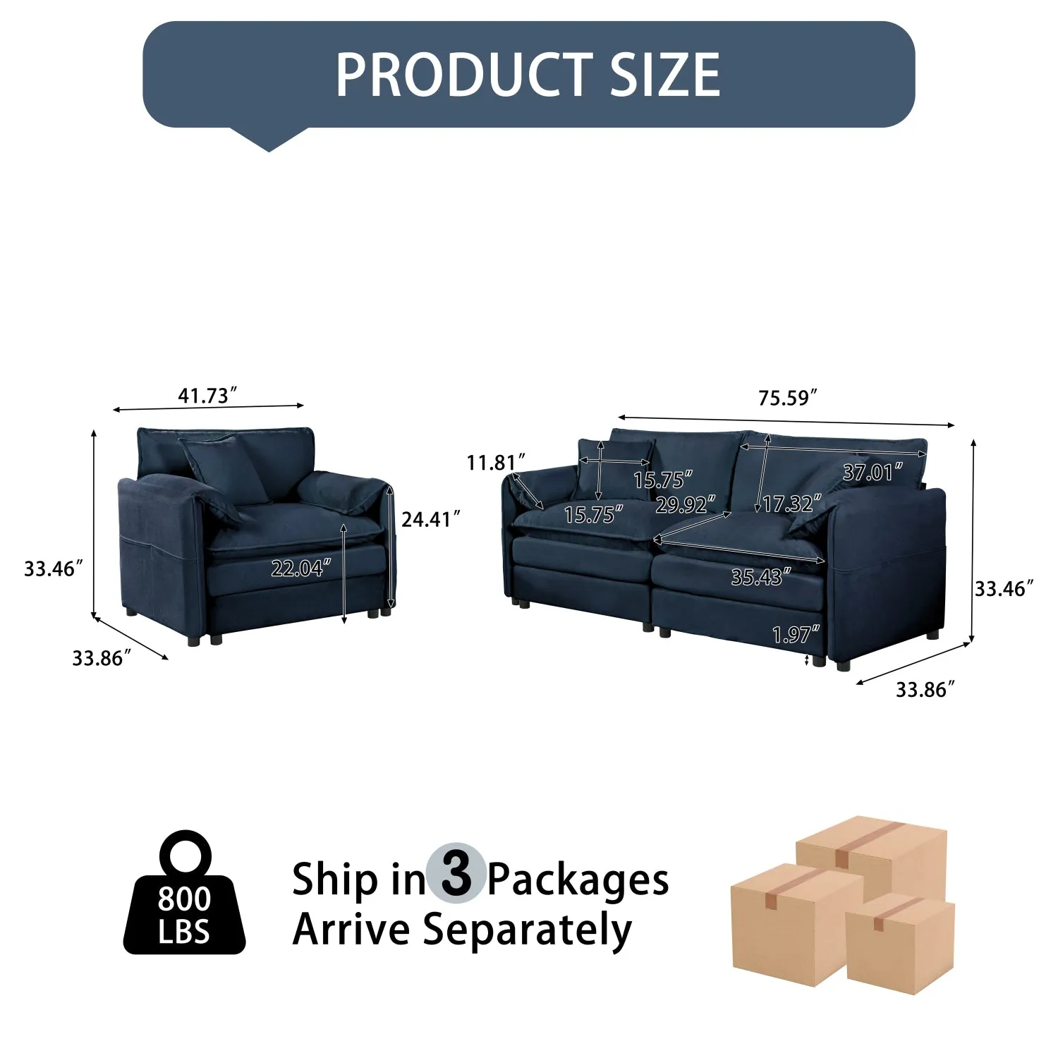 Streamdale Deep Seat Chenille Loveseat & Armchair Set - Blue