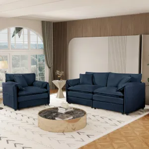 Streamdale Deep Seat Chenille Loveseat & Armchair Set - Blue