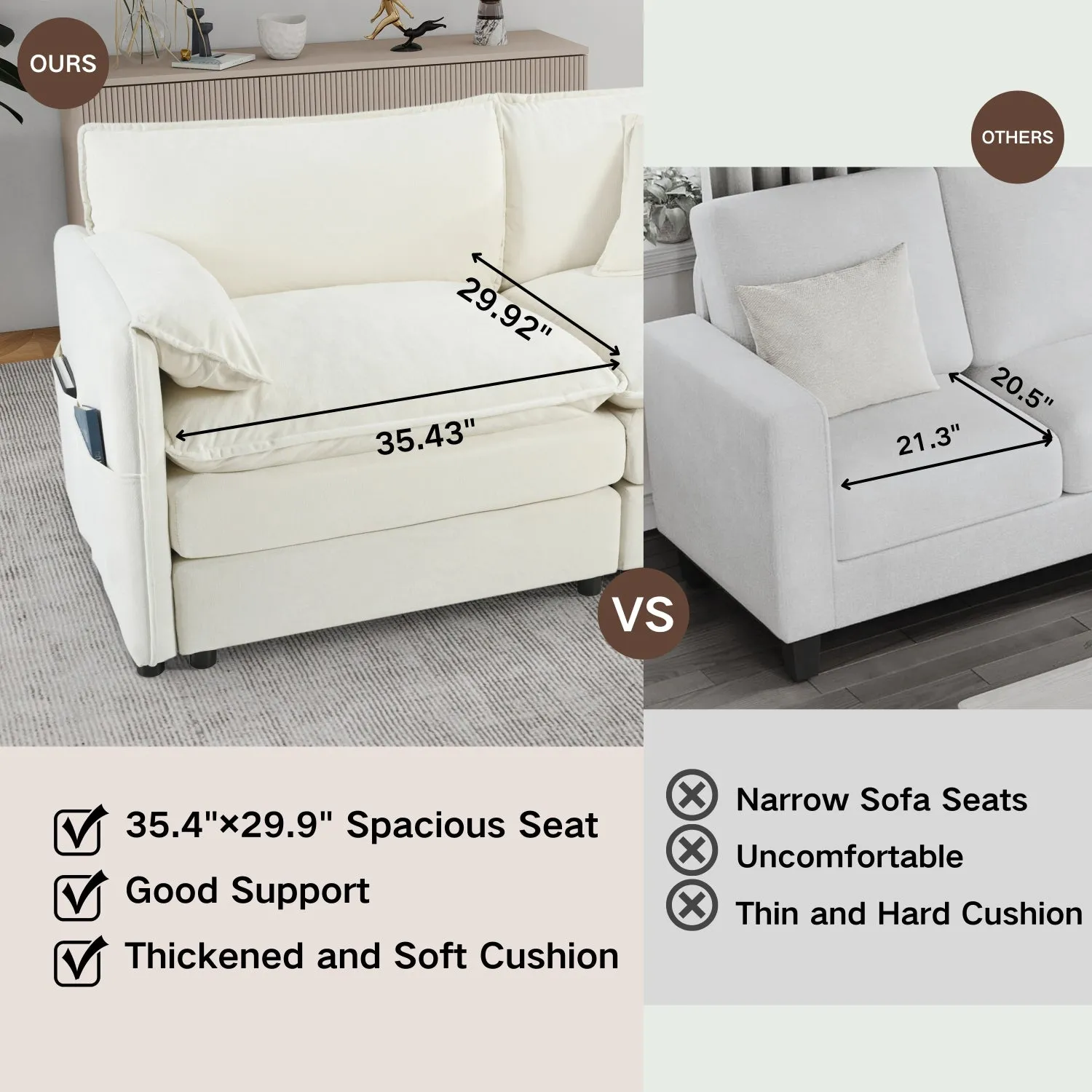 Streamdale Deep Seat Chenille Sectional Sofa with Ottoman - Beige