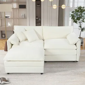 Streamdale Deep Seat Chenille Sectional Sofa with Ottoman - Beige