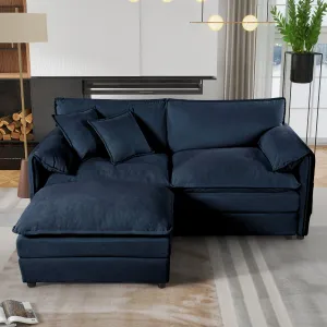 Streamdale Deep Seat Chenille Sectional Sofa with Ottoman - Blue