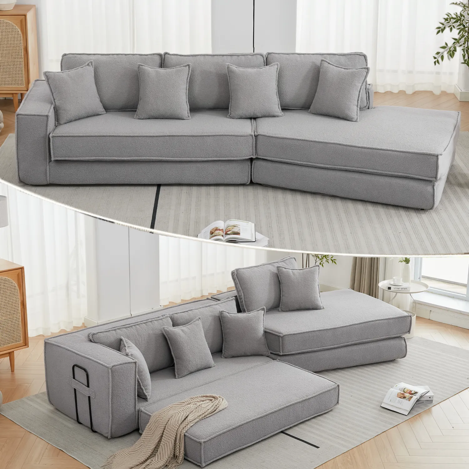 Streamdale Folding Sleeper Sofa Bed - Gray Lamb Velvet
