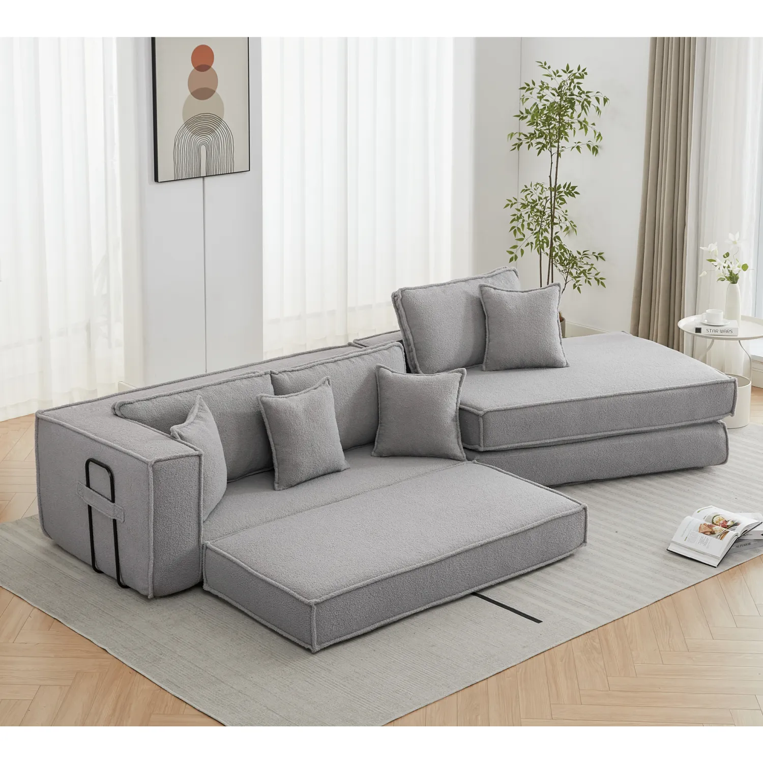 Streamdale Folding Sleeper Sofa Bed - Gray Lamb Velvet