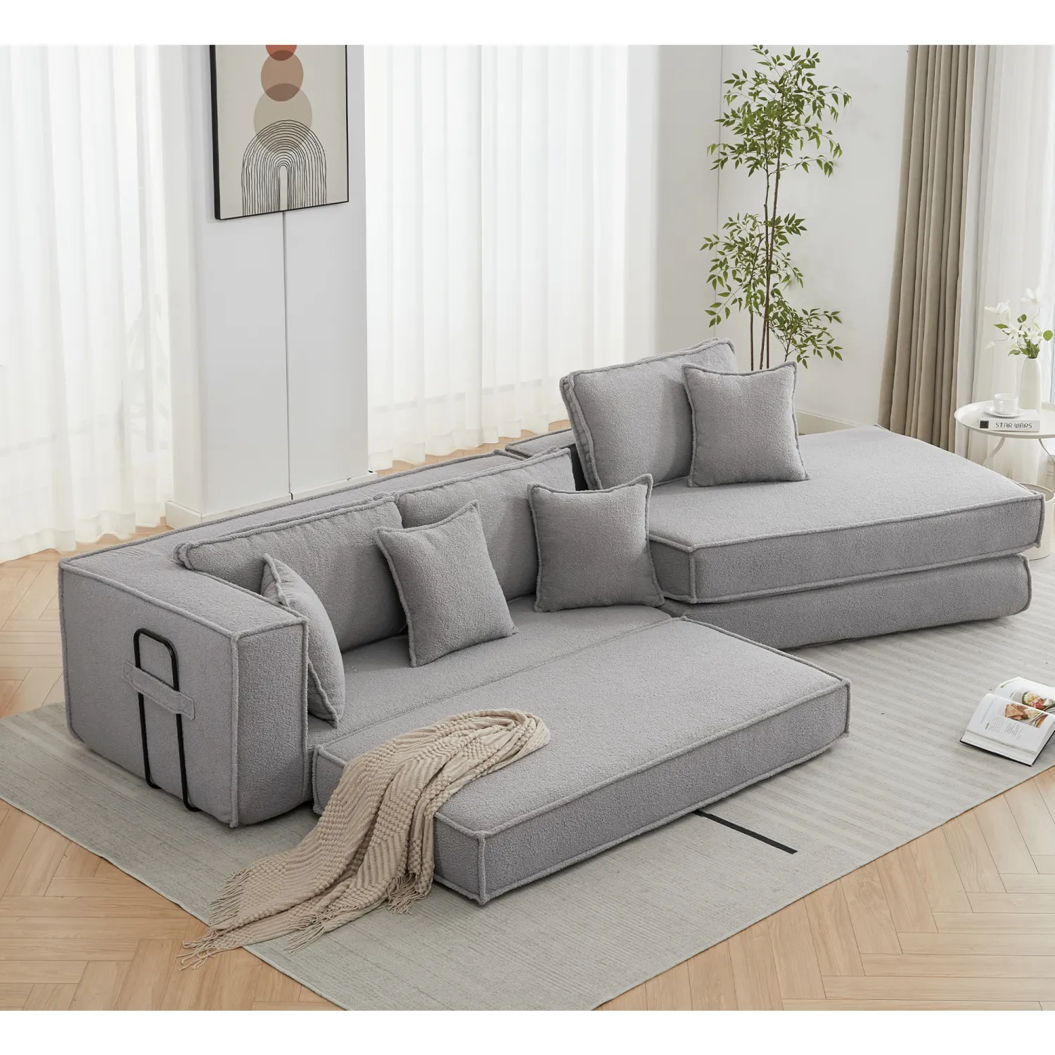 Streamdale Folding Sleeper Sofa Bed - Gray Lamb Velvet