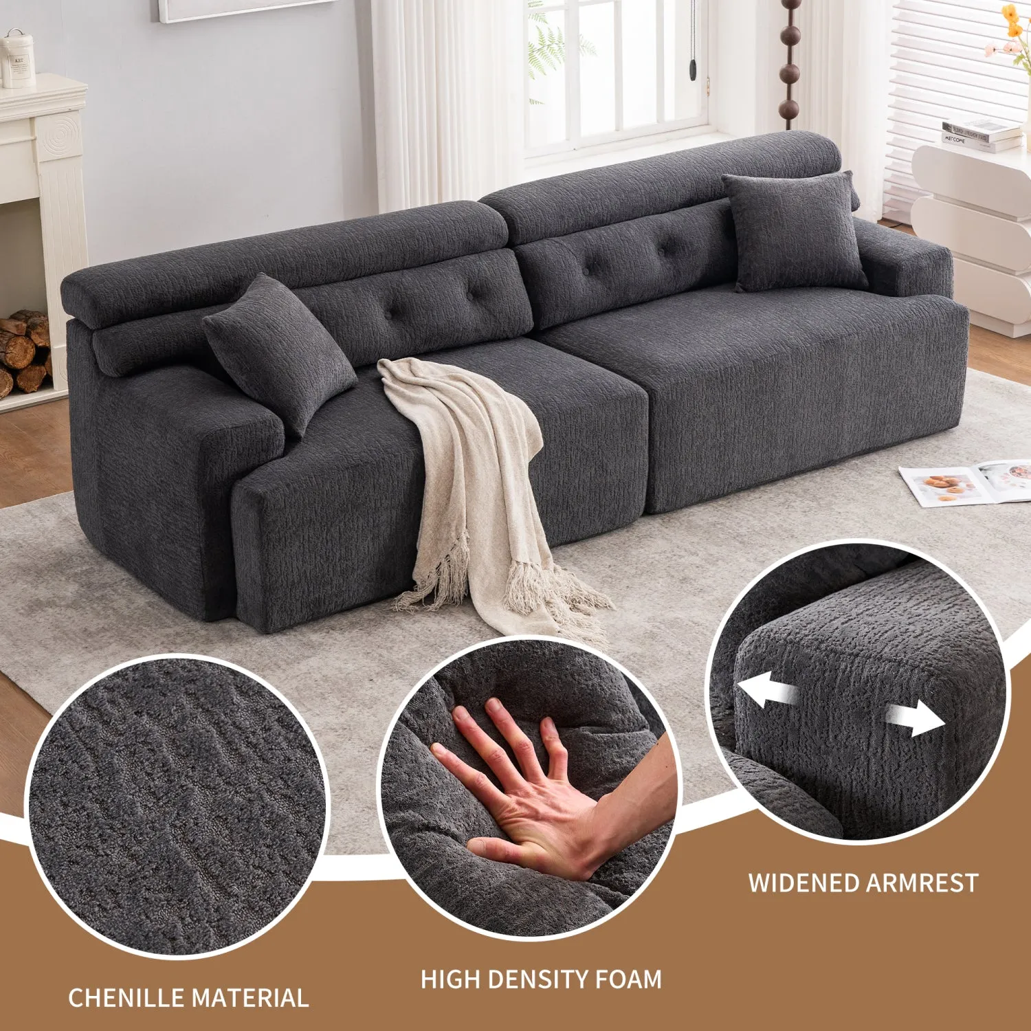 Streamdale Gray 4-Seater Compression Sofa with Pillows