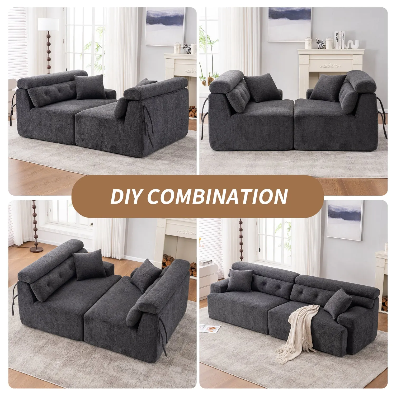 Streamdale Gray 4-Seater Compression Sofa with Pillows
