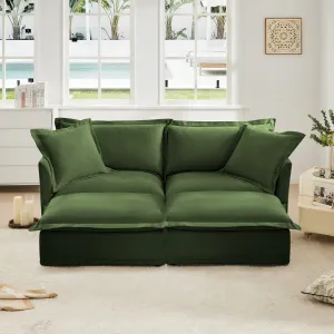 Streamdale Green Chenille 2-Seater Sofa with Ottomans & Sleeper